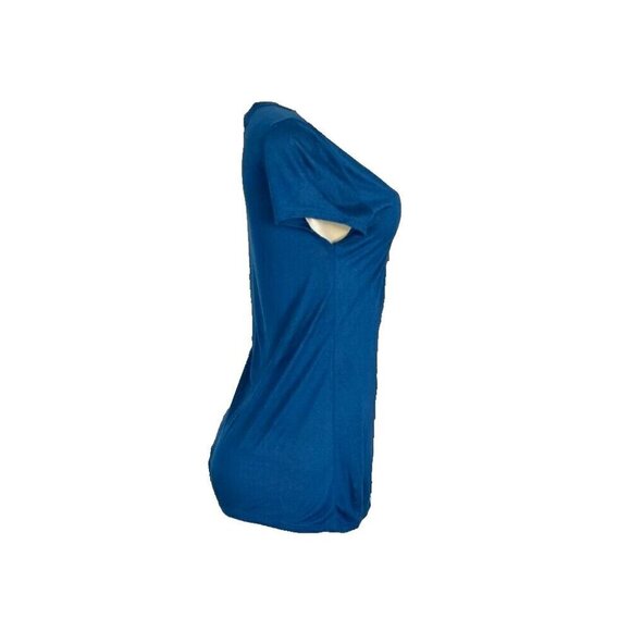 Gap M Solid Teal Blue Semi-Sheer V-Neckline Rayon Short Sleeve Tee - Picture 3 of 6